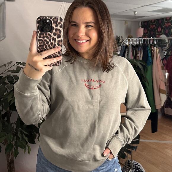 Zadig & Voltaire I Love You Graphic Sweatshirt Gray Size Small - Picture 1 of 6